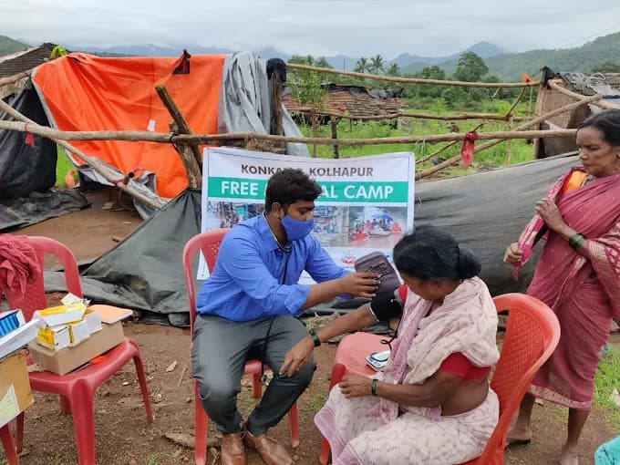 A camp running under tarpaulin during the pandemic